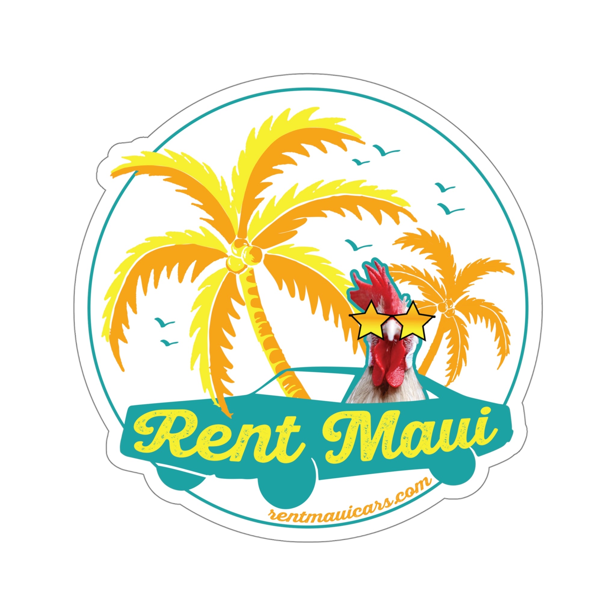 Rent Maui Palm Trees Chicken Kiss-Cut Sticker