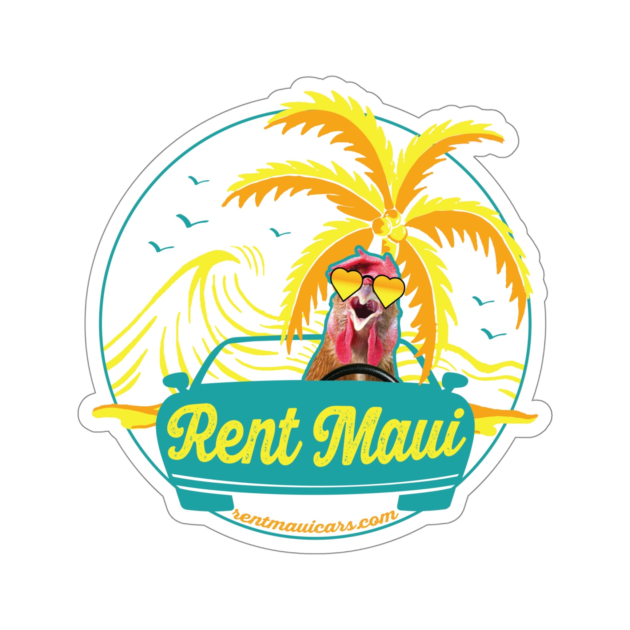 Rent Maui Ocean And Palm Tree Chicken Kiss-Cut Sticker