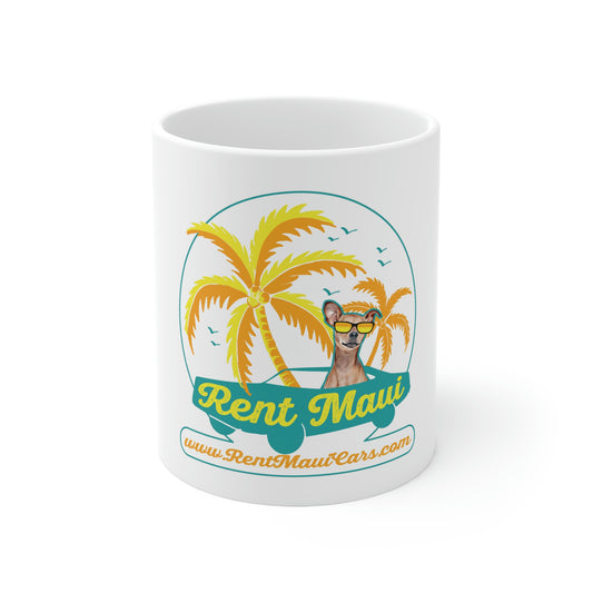 Rent Maui Palm Trees Dog Ceramic Mug 11oz