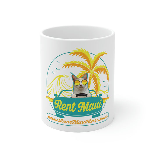 Rent Maui Ocean And Palm Tree Cat Ceramic Mug 11oz