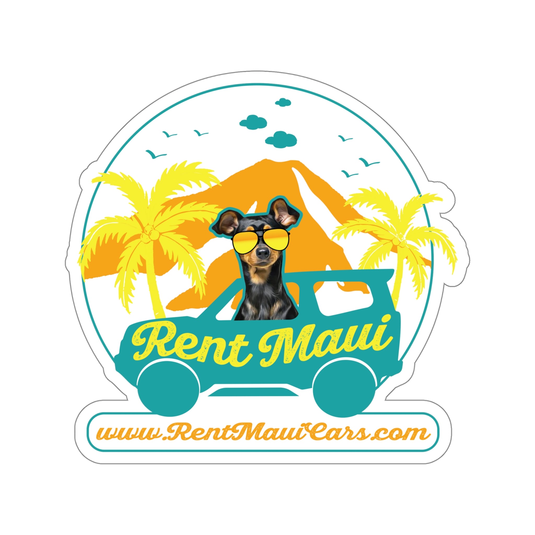 Rent Maui Palm Trees Dog Kiss-Cut Sticker