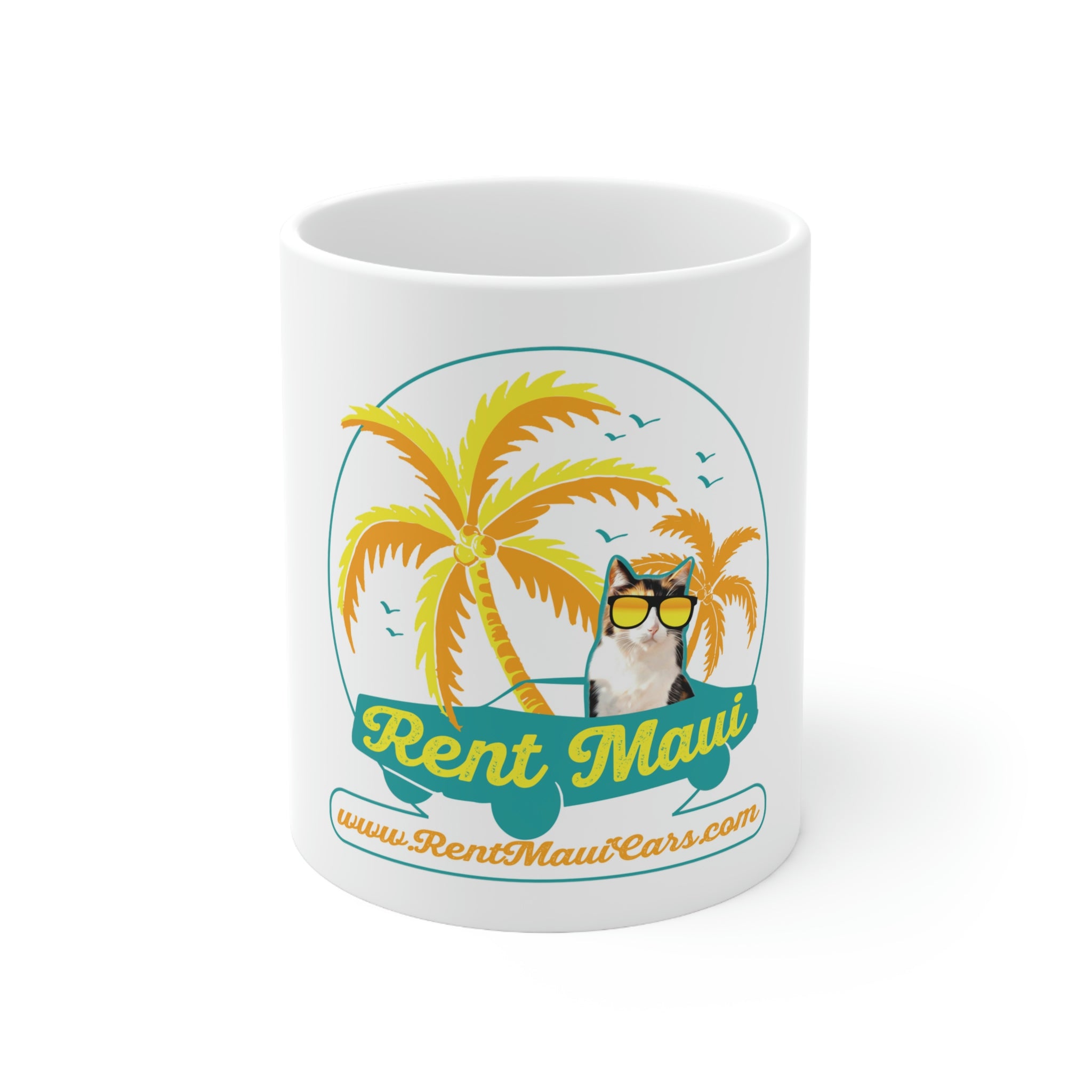Rent Maui Palm Trees Cat Ceramic Mug 11oz