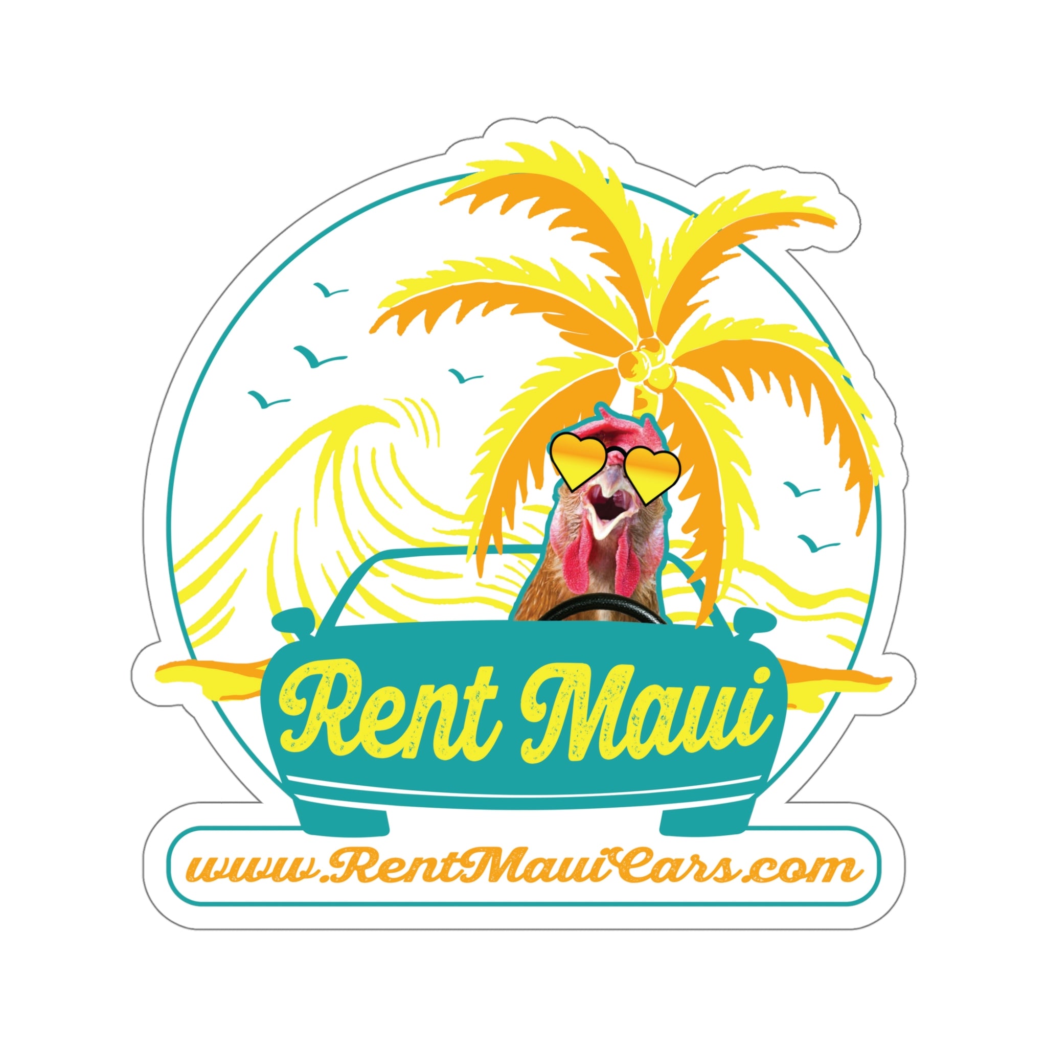 Rent Maui Ocean And Palm Tree Chicken Kiss-Cut Sticker