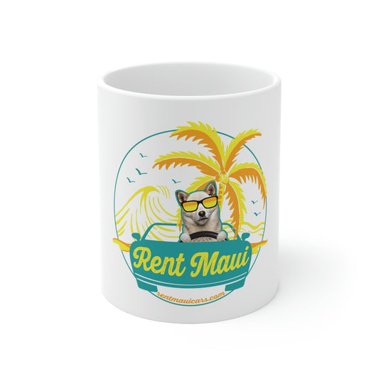 Rent Maui Ocean And Palm Tree Dog Ceramic Mug 11oz