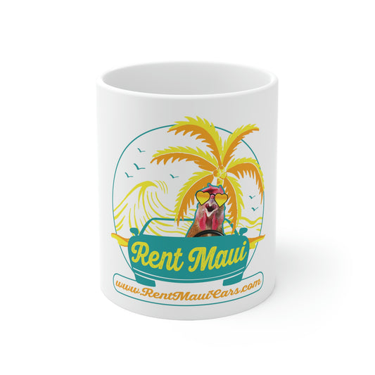 Rent Maui Ocean And Palm Tree Chicken Ceramic Mug 11oz