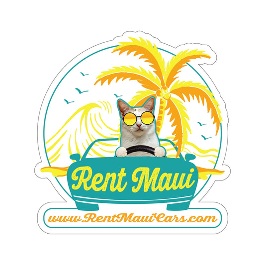 Rent Maui Ocean And Palm Tree Cat Kiss-Cut Sticker