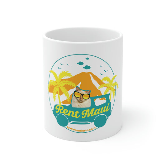 Rent Maui Haleakala And Palm Trees Cat Ceramic Mug 11oz