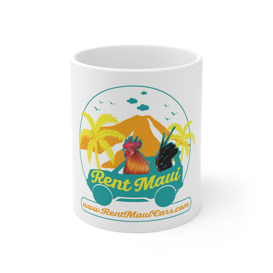 Rent Maui Haleakala And Palm Trees Chicken Ceramic Mug 11oz