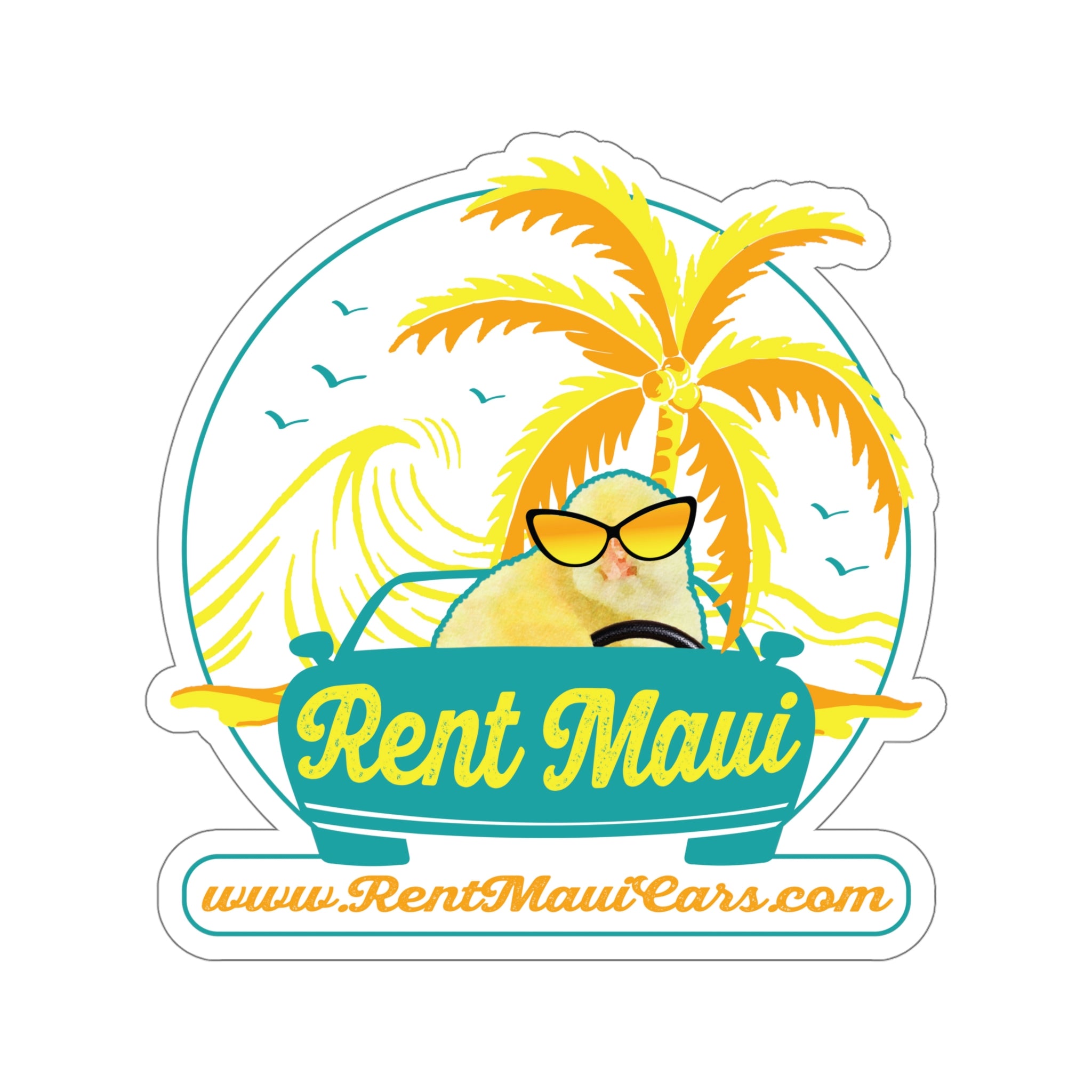 Rent Maui Ocean And Palm Tree Chick Kiss-Cut Sticker