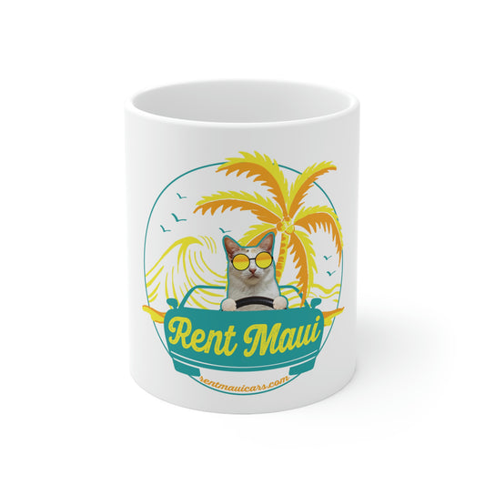 Rent Maui Ocean And Palm Tree Cat Ceramic Mug 11oz