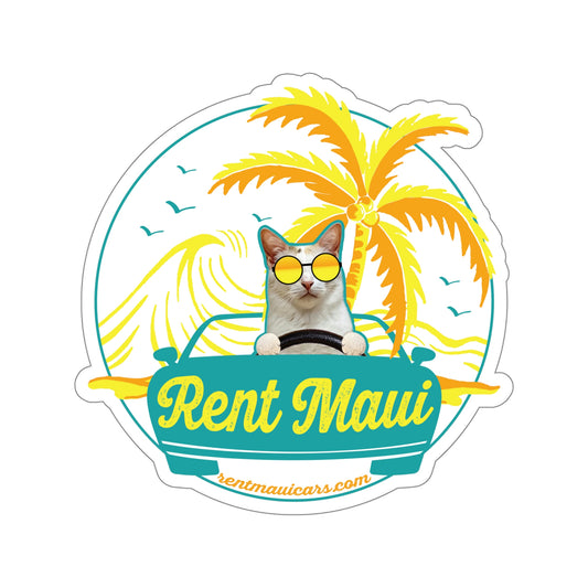 Rent Maui Ocean And Palm Tree Cat Kiss-Cut Sticker