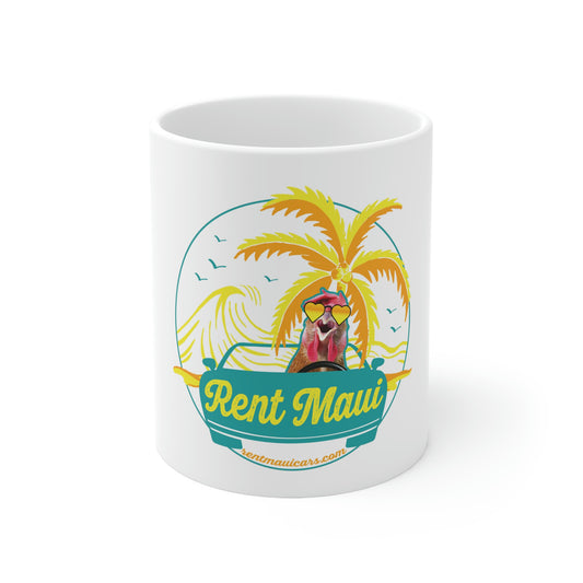 Rent Maui Ocean And Palm Tree Chicken Ceramic Mug 11oz