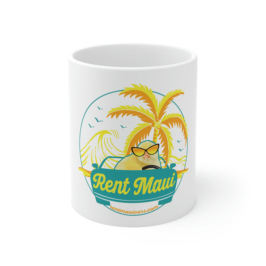 Rent Maui Ocean And Palm Tree Chick Ceramic Mug 11oz