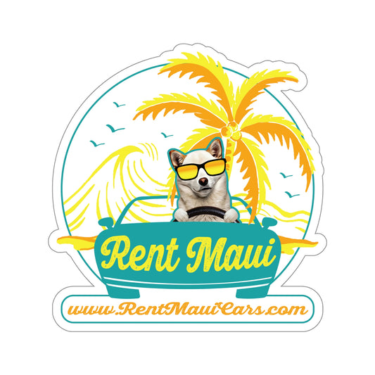 Rent Maui Ocean And Palm Tree Dog Kiss-Cut Sticker