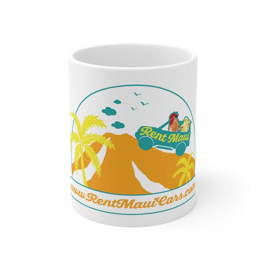 Rent Maui Haleakala And Palm Trees Chickens Ceramic Mug 11oz