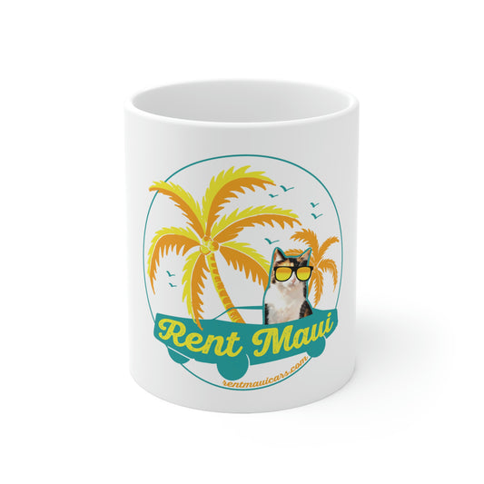 Rent Maui Palm Trees Cat Ceramic Mug 11oz