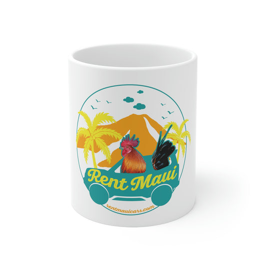 Rent Maui Haleakala And Palm Trees Chicken Ceramic Mug 11oz