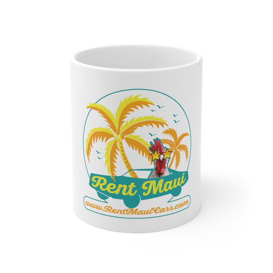 Rent Maui Palm Trees Chicken Ceramic Mug 11oz
