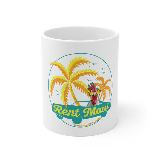 Rent Maui Palm Trees Chicken Ceramic Mug 11oz