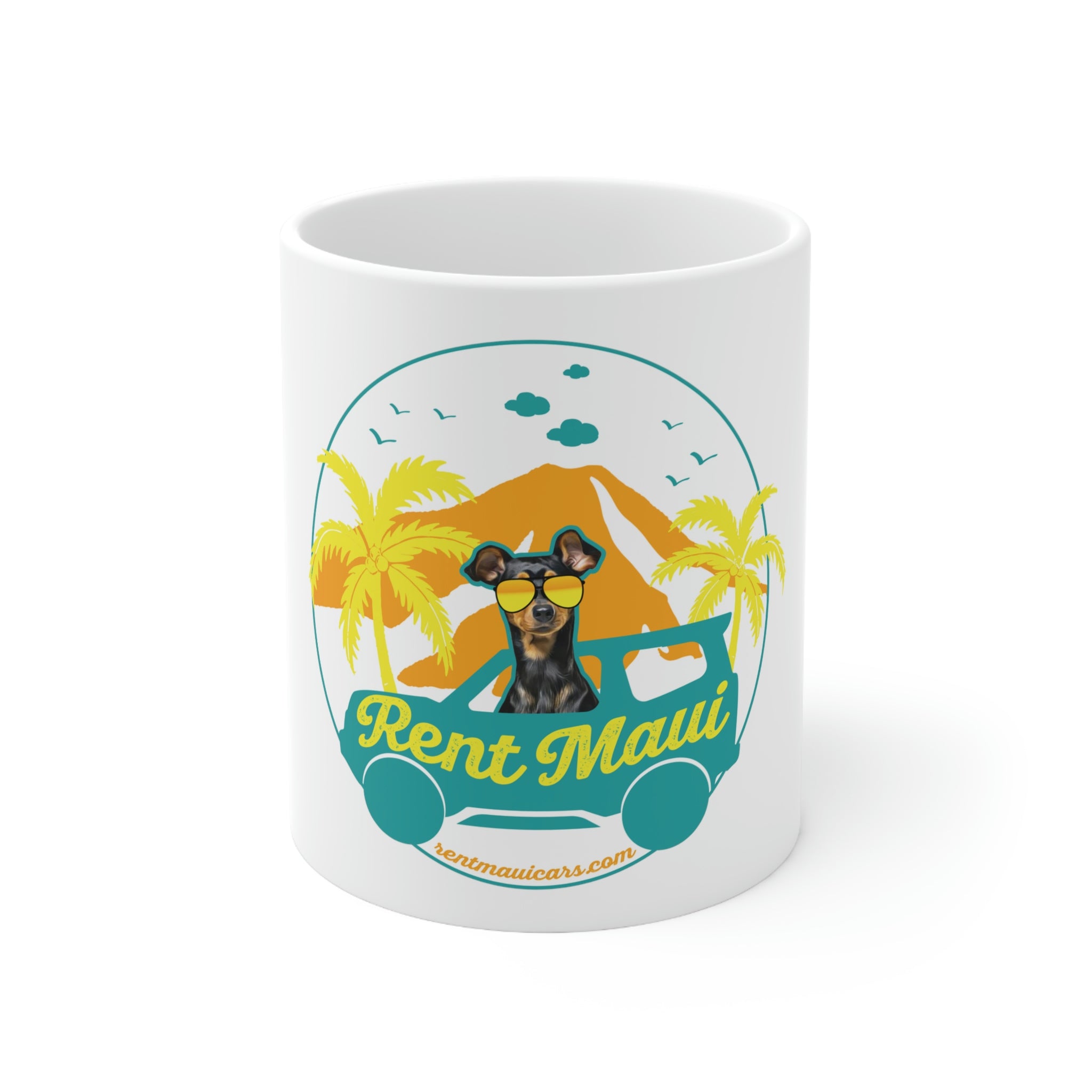 Rent Maui Haleakala And Palm Trees Dog Ceramic Mug 11oz